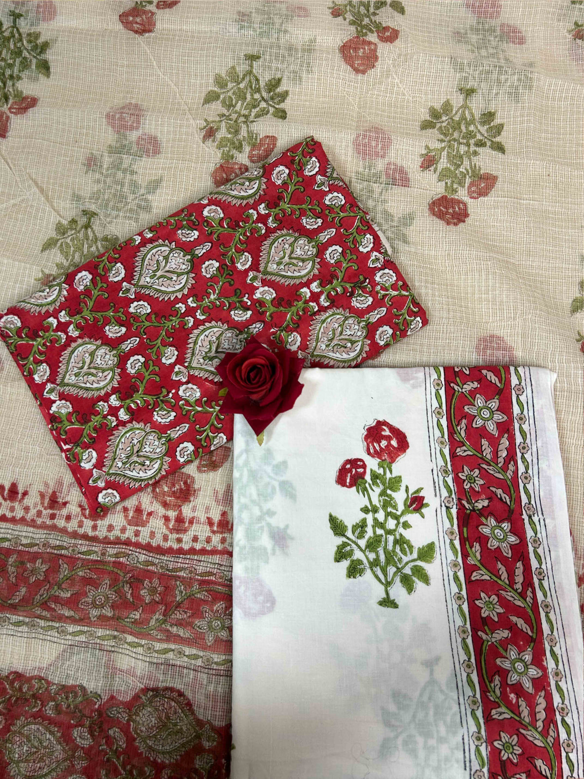 Crimson Kota Handblock Printed Cotton Suit Set