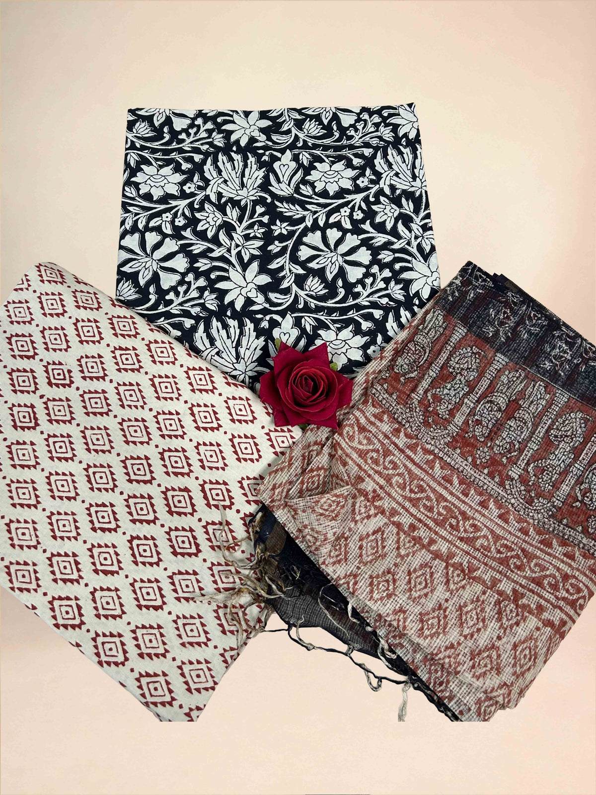 Maroon Kota Handblock Printed Cotton Suit Set