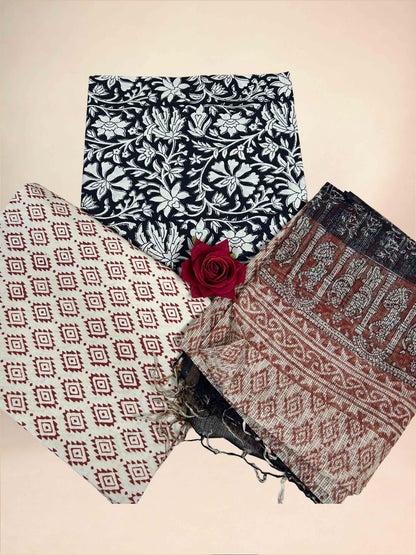 Maroon Kota Handblock Printed Cotton Suit Set