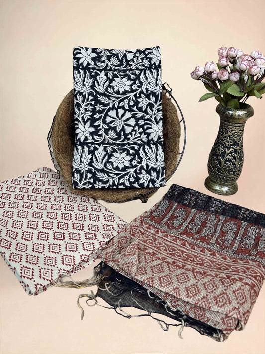 Maroon Kota Handblock Printed Cotton Suit Set
