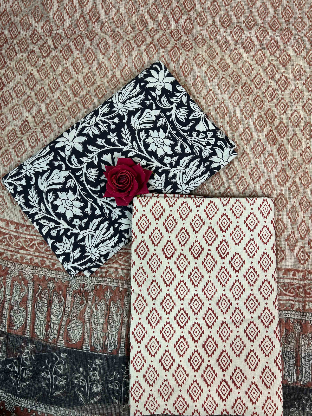 Maroon Kota Handblock Printed Cotton Suit Set