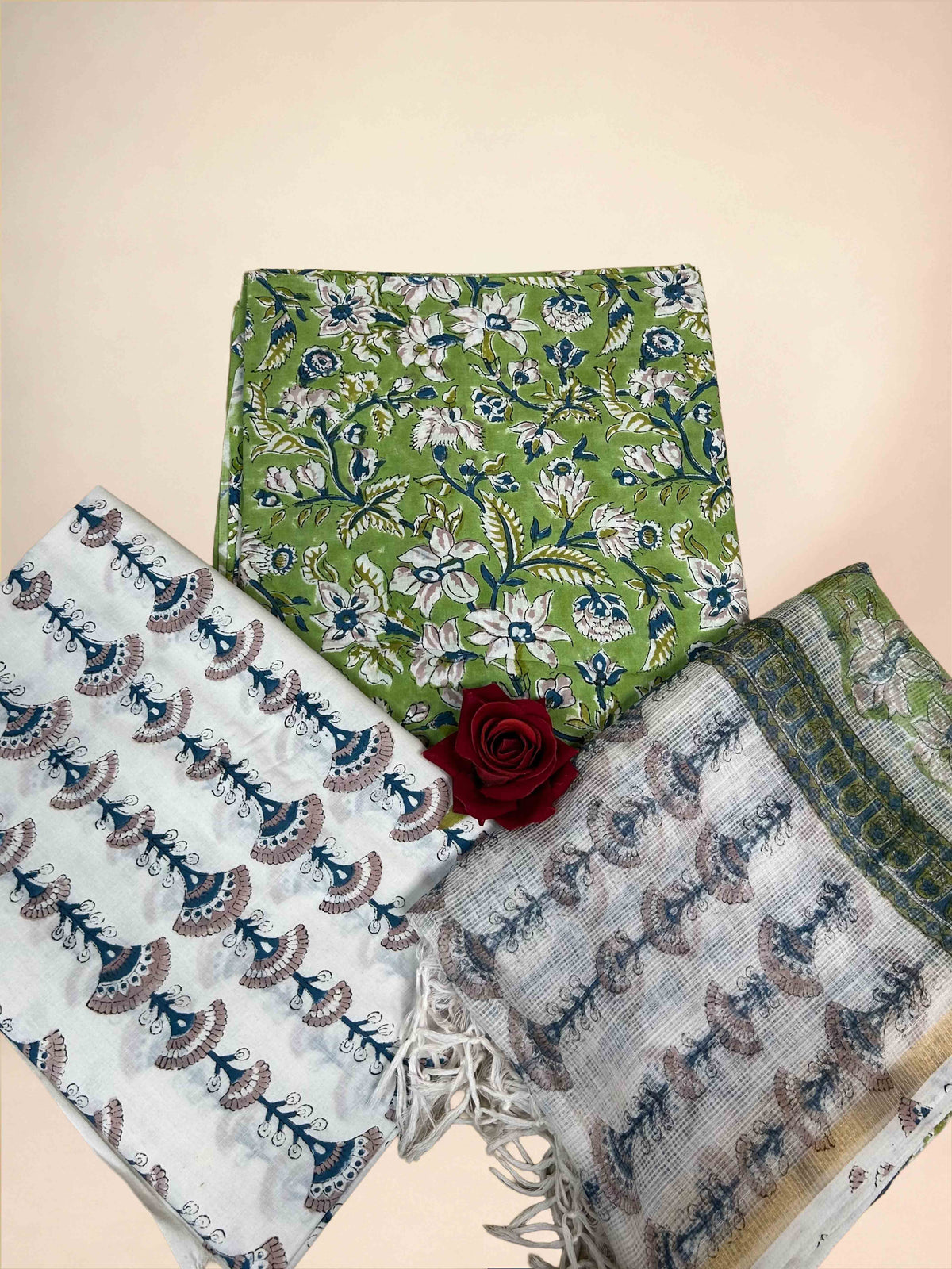 Olive Kota Handblock Printed Cotton Suit Set