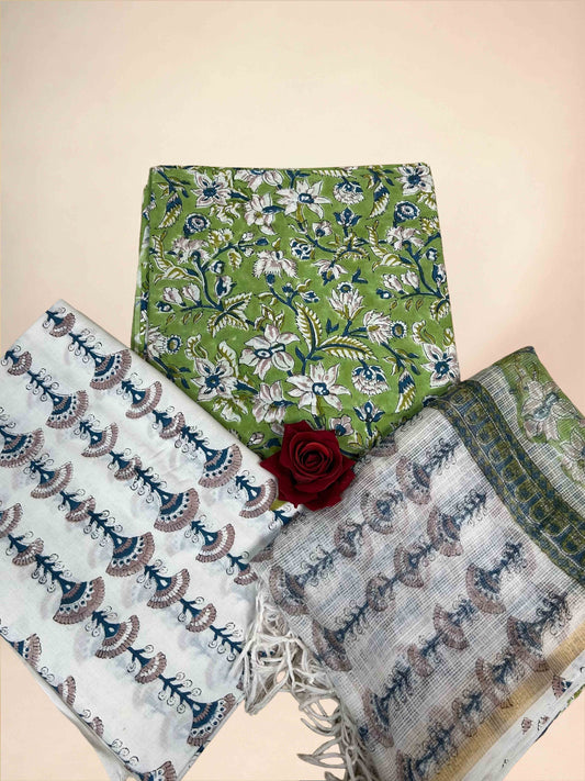 Olive Kota Handblock Printed Cotton Suit Set