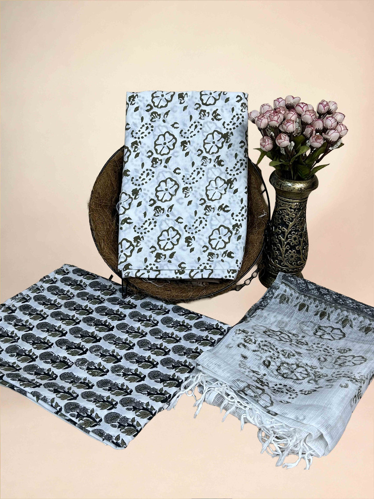 Grey Kota Handblock Printed Cotton Suit Set