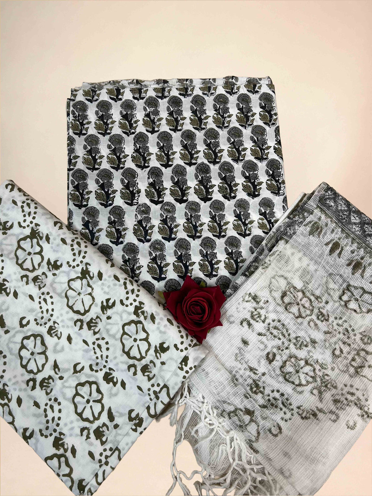 Grey Kota Handblock Printed Cotton Suit Set