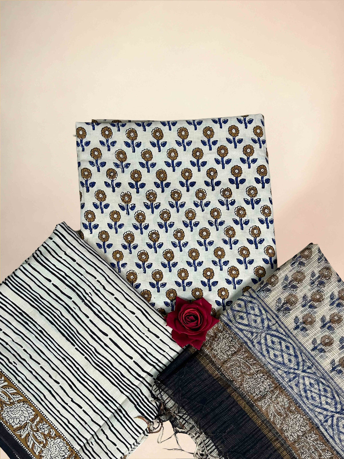 Ivory Kota Handblock Printed Cotton Suit Set