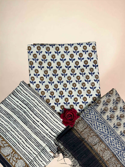 Ivory Kota Handblock Printed Cotton Suit Set