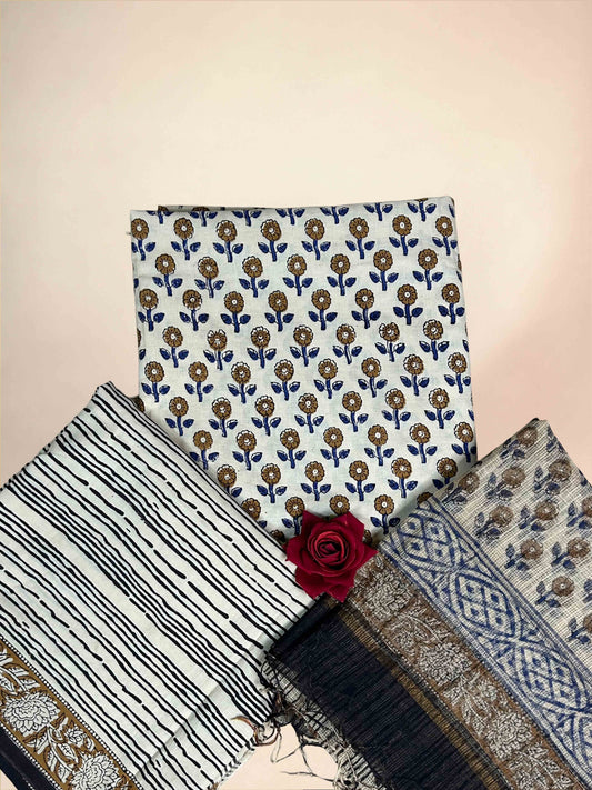Ivory Kota Handblock Printed Cotton Suit Set