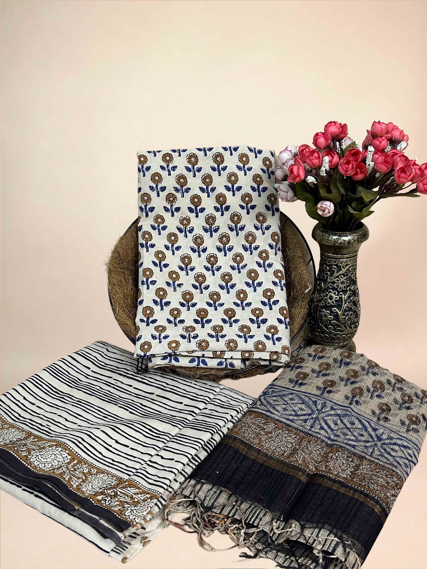 Ivory Kota Handblock Printed Cotton Suit Set