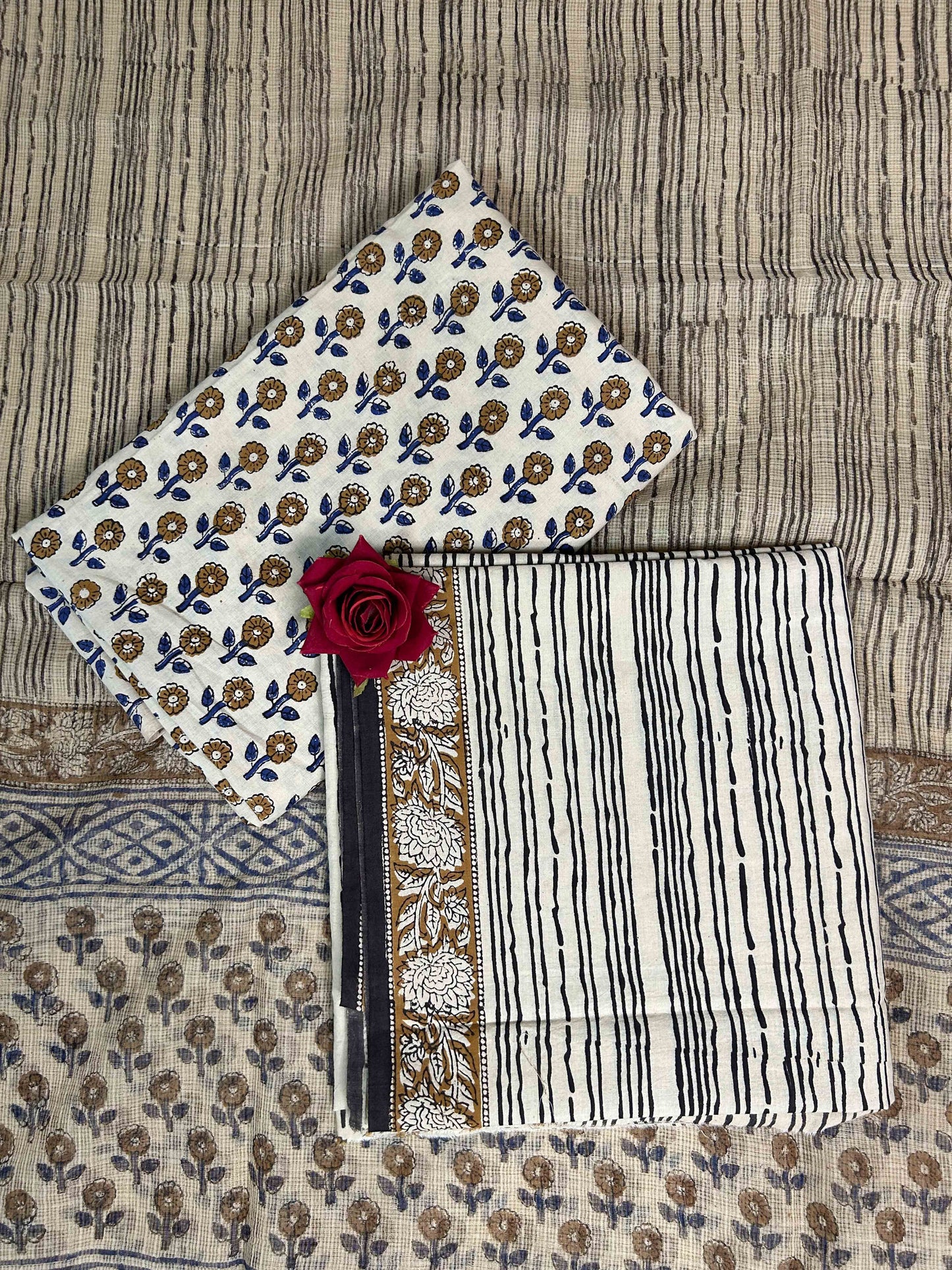 Ivory Kota Handblock Printed Cotton Suit Set
