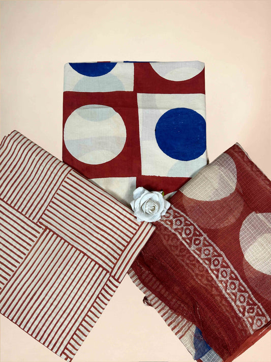 Rust Kota Handblock Printed Cotton Suit Set
