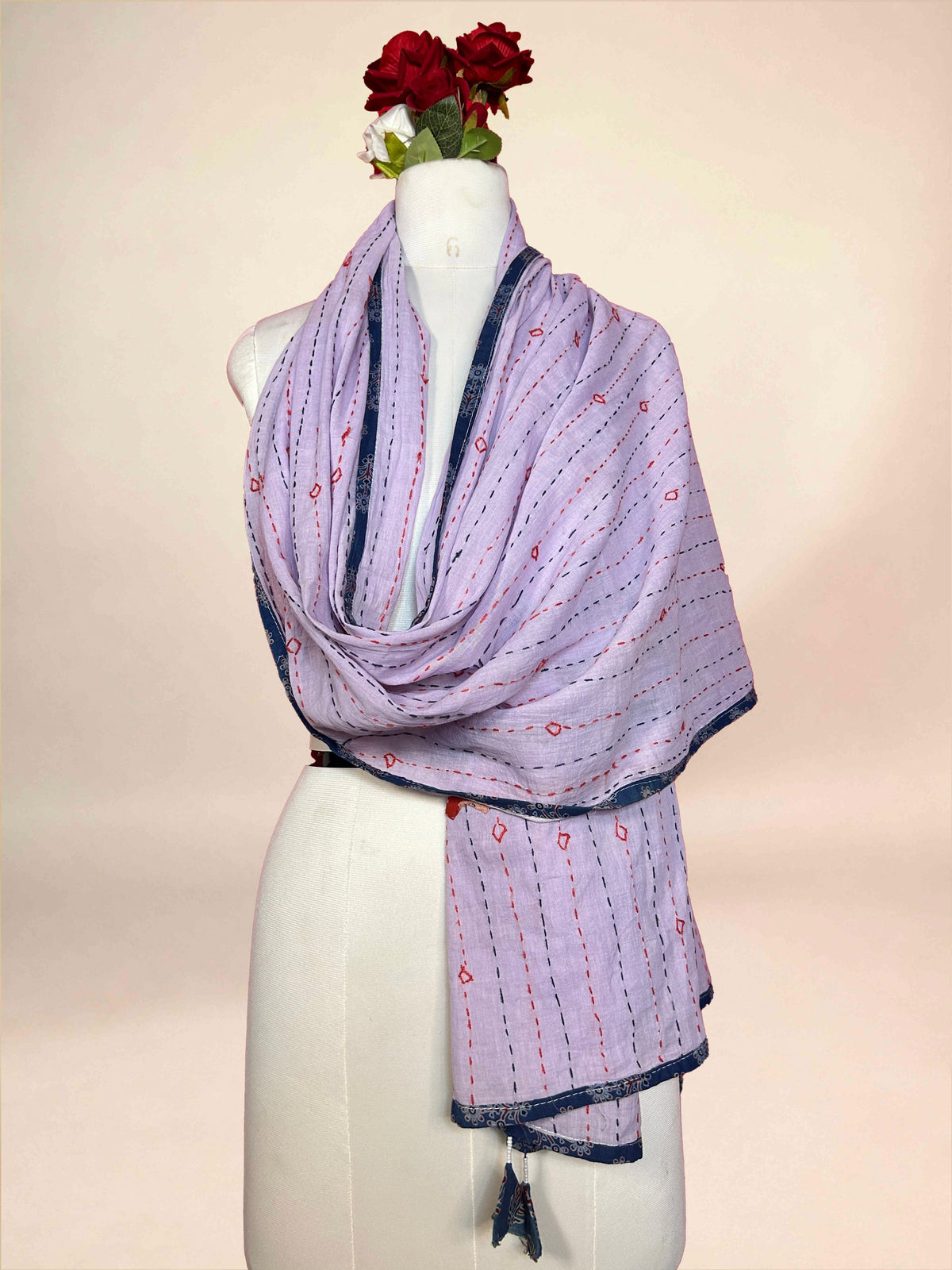 Lavender Kantha Cotton Stole