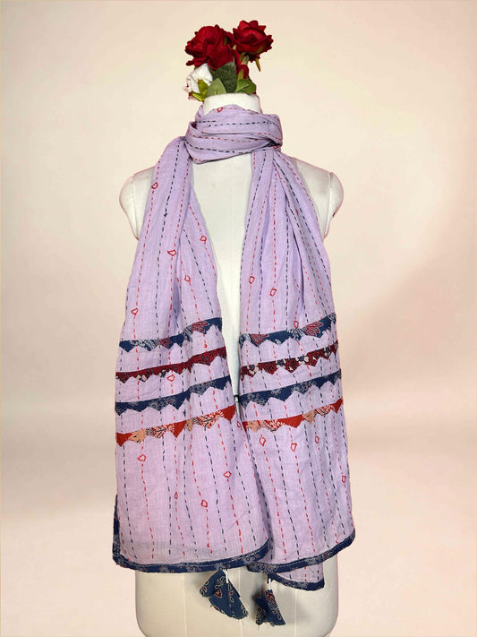 Lavender Kantha Cotton Stole