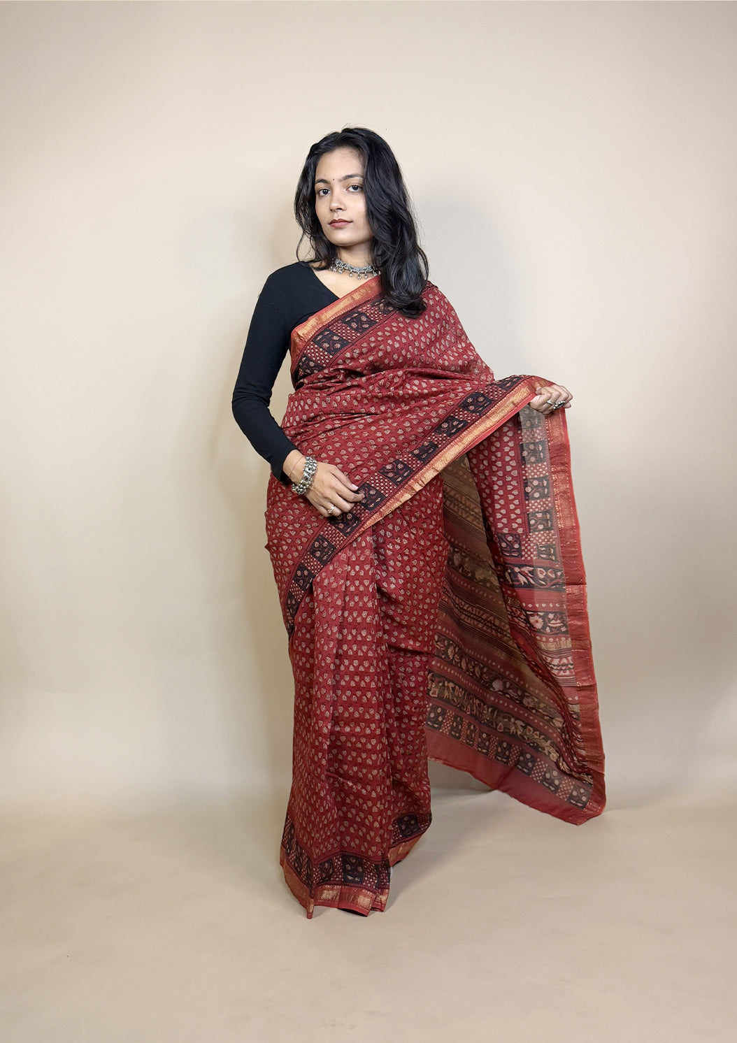 Maheshwari Silk Handblock Printed Saree