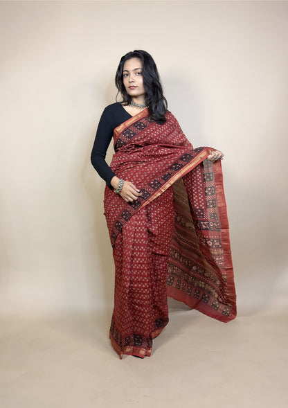 Maheshwari Silk Handblock Printed Saree