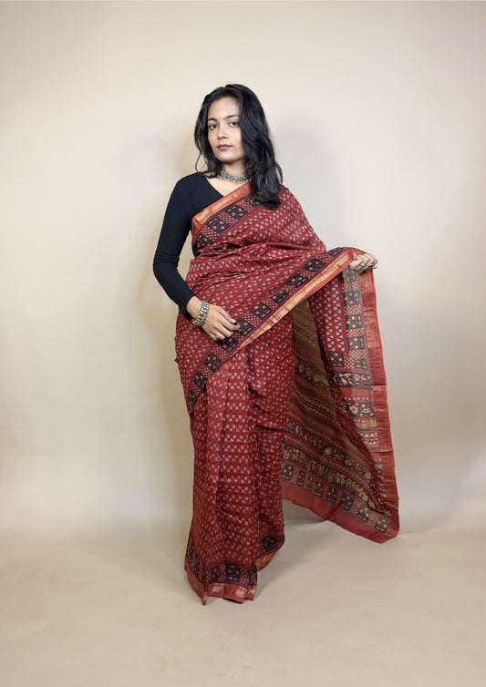 Maheshwari Silk Handblock Printed Saree