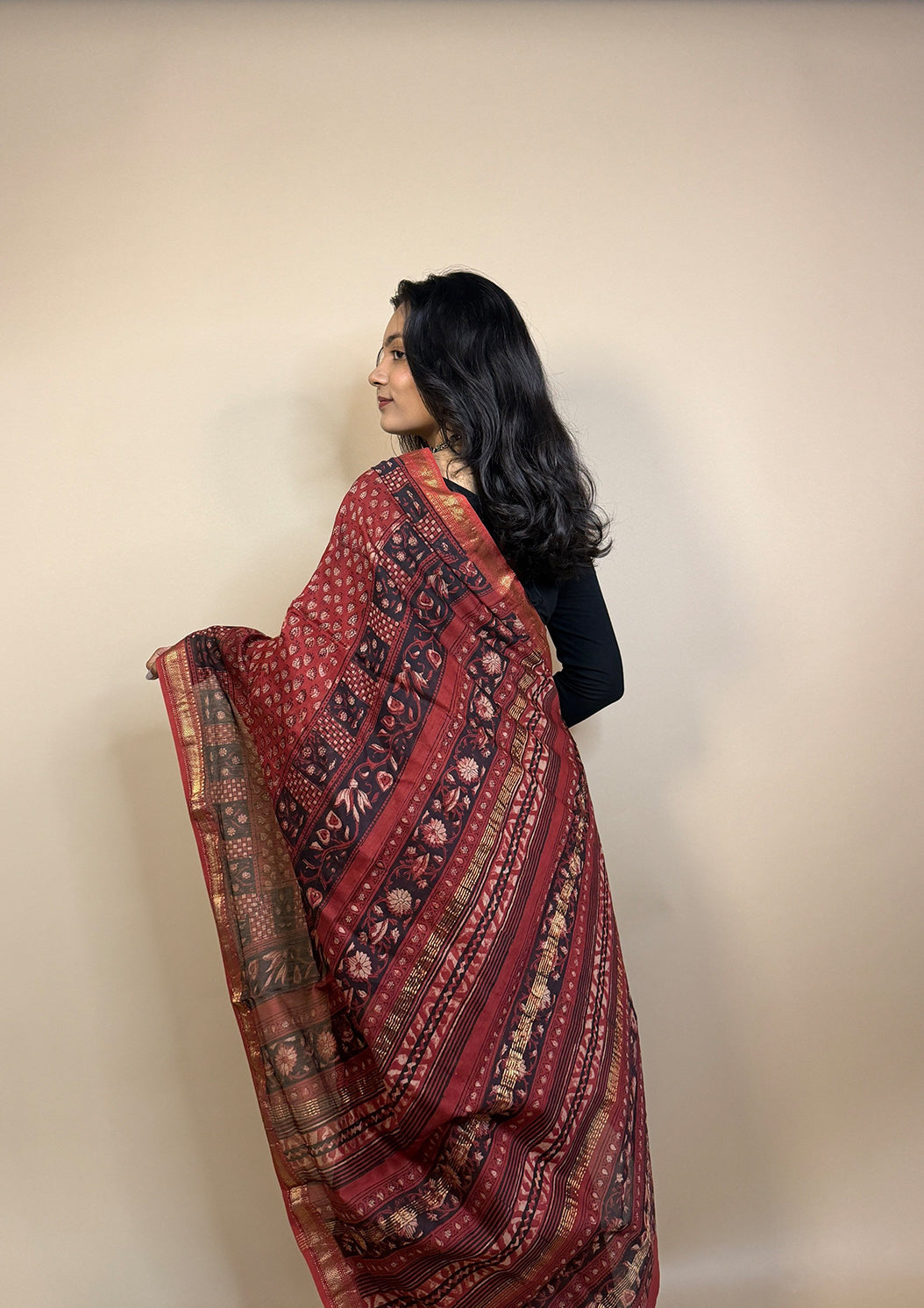 Maheshwari Silk Handblock Printed Saree
