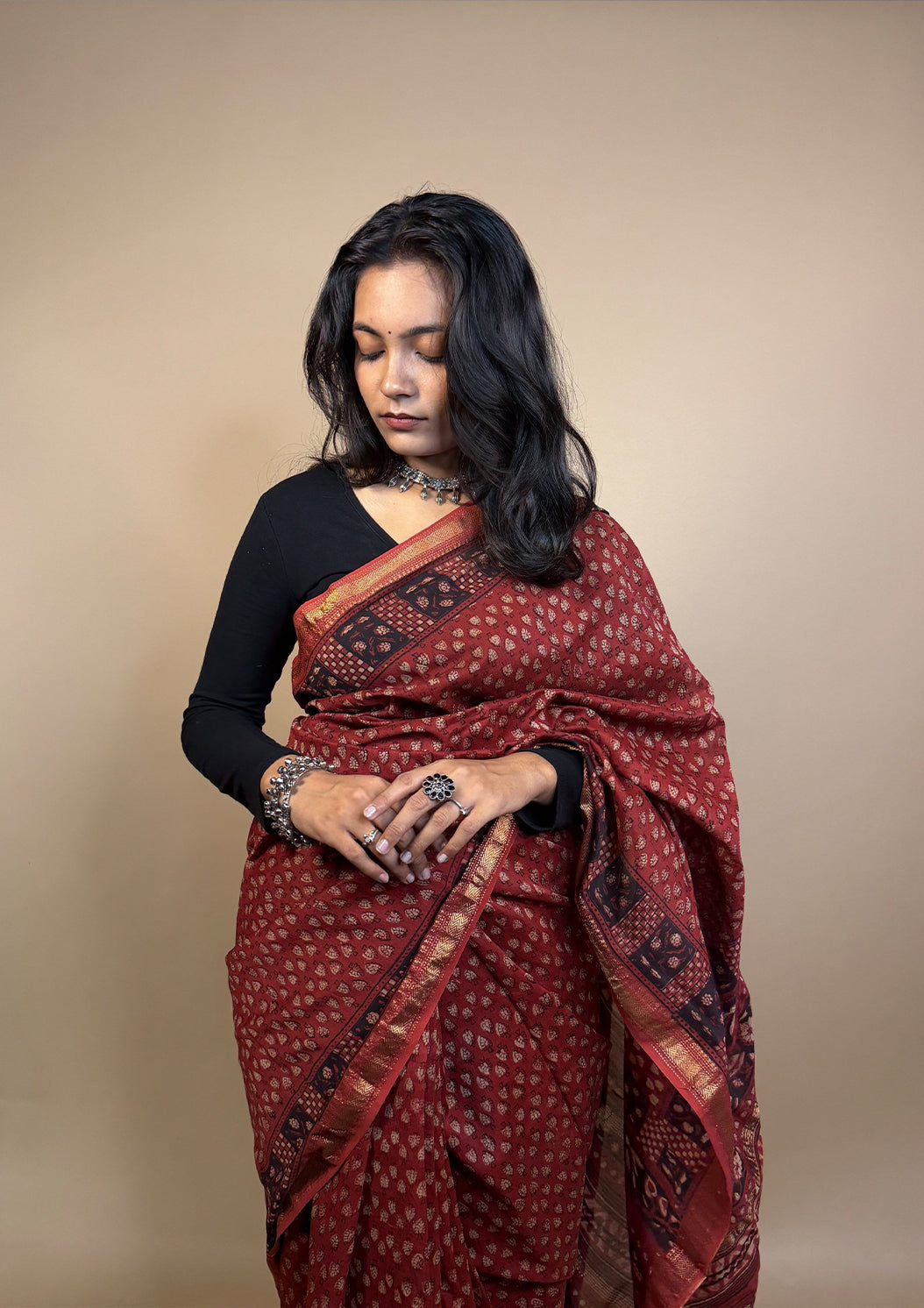 Maheshwari Silk Handblock Printed Saree
