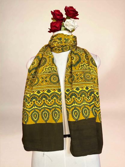 Mustard Ajrakh Handblock Printed Cotton Stoles