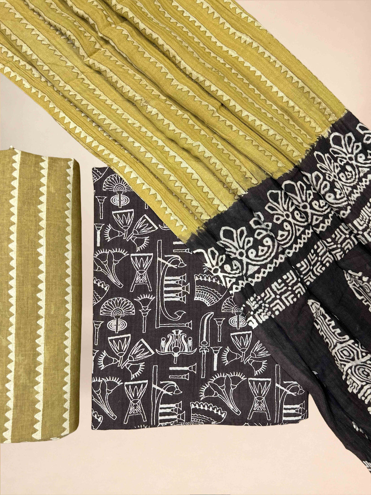 Multicolor Pasmina Handblock Printed Cotton Suit Set | Black