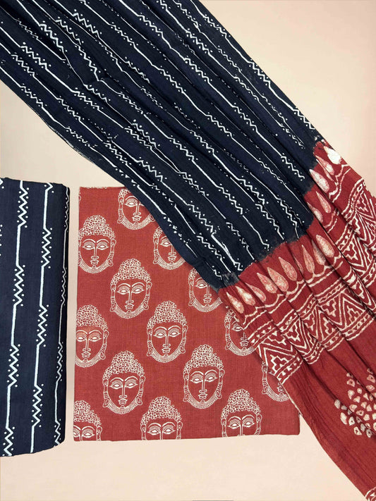 Multicolor Pasmina Handblock Printed Cotton Suit Set | Teractta