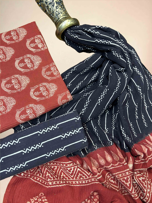 Multicolor Pasmina Handblock Printed Cotton Suit Set | Teractta