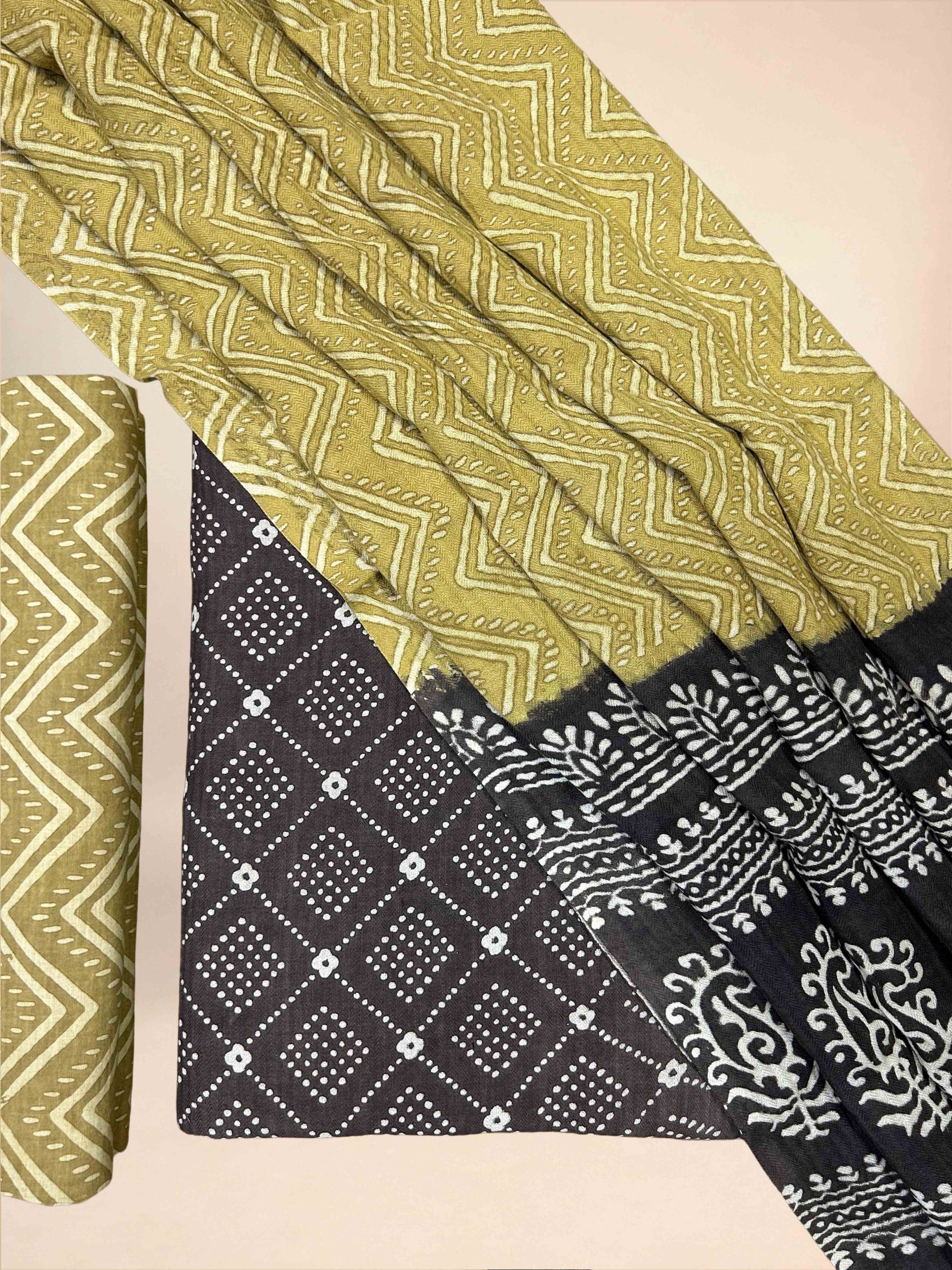 Multicolor Pasmina Handblock Printed Cotton Suit Set | Black