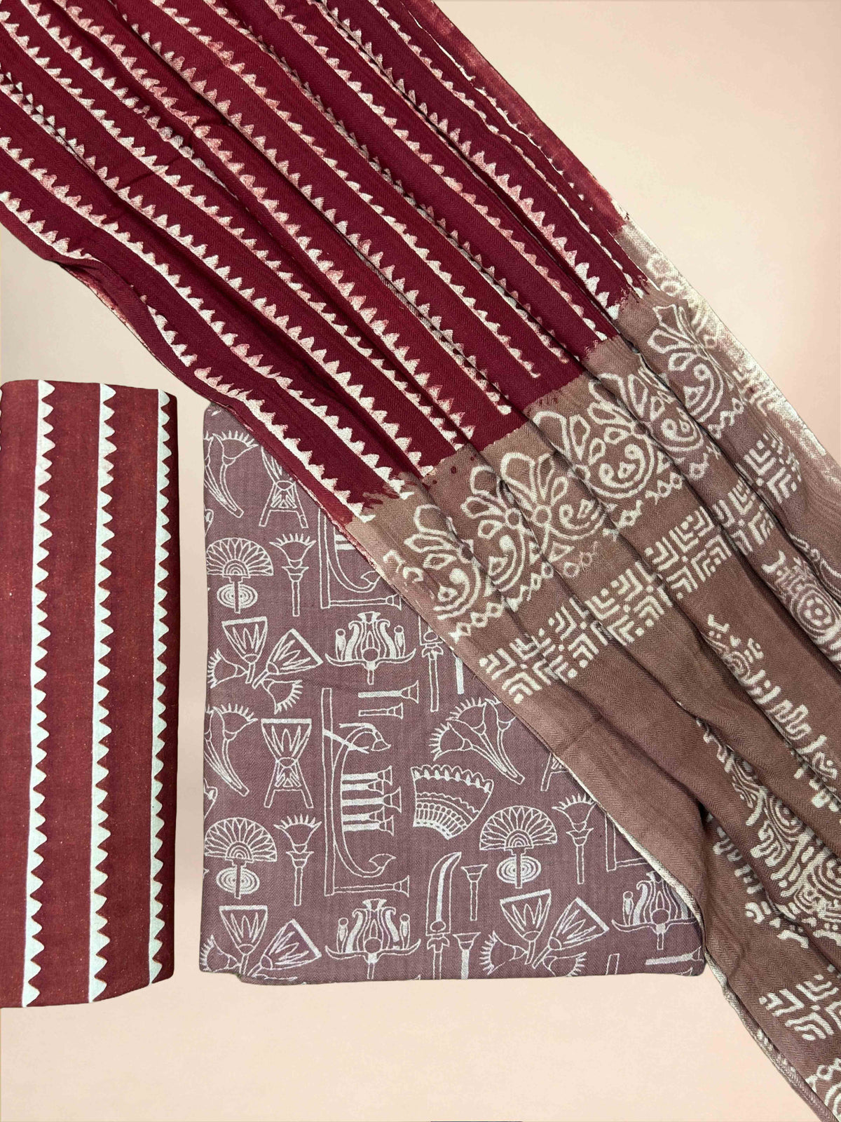 Multicolor Pasmina Handblock Printed Cotton Suit Set | Dusty Rose