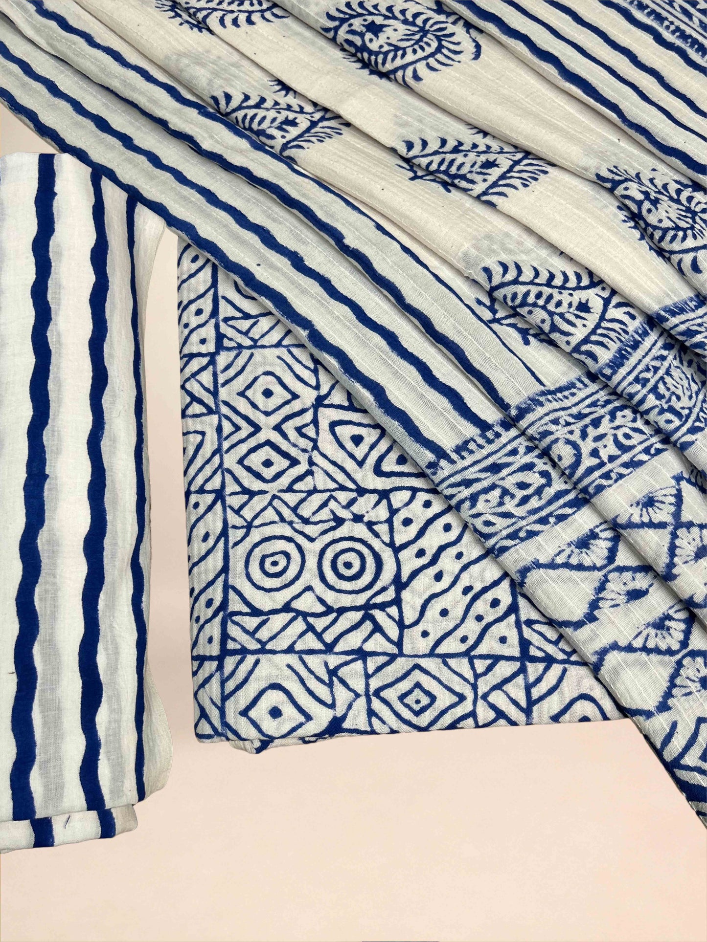 Blue Pashmina Handblock Printed Cotton Suit Set