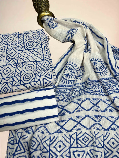 Blue Pashmina Handblock Printed Cotton Suit Set