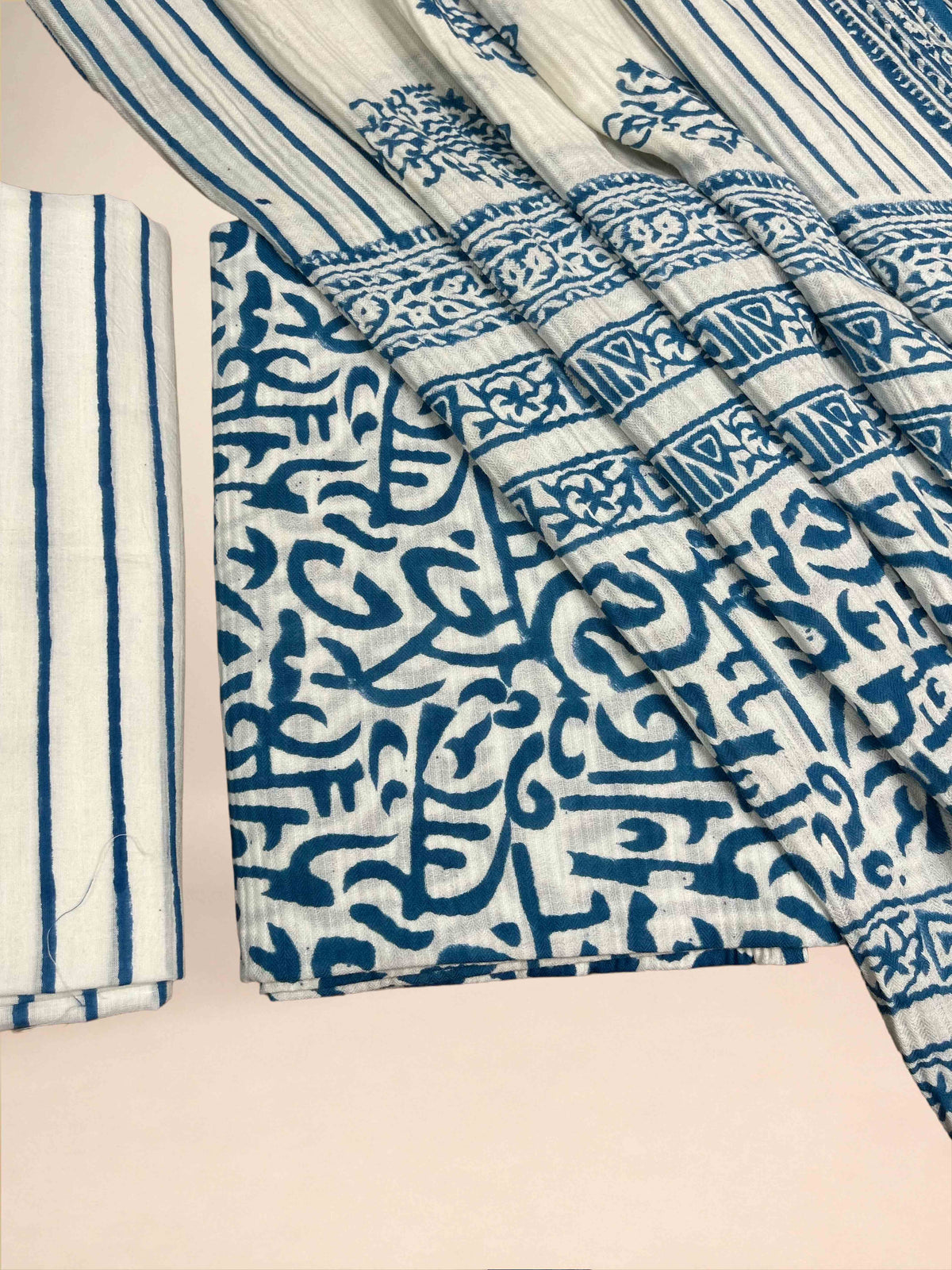 Blue Pashmina Handblock Printed Cotton Suit Set