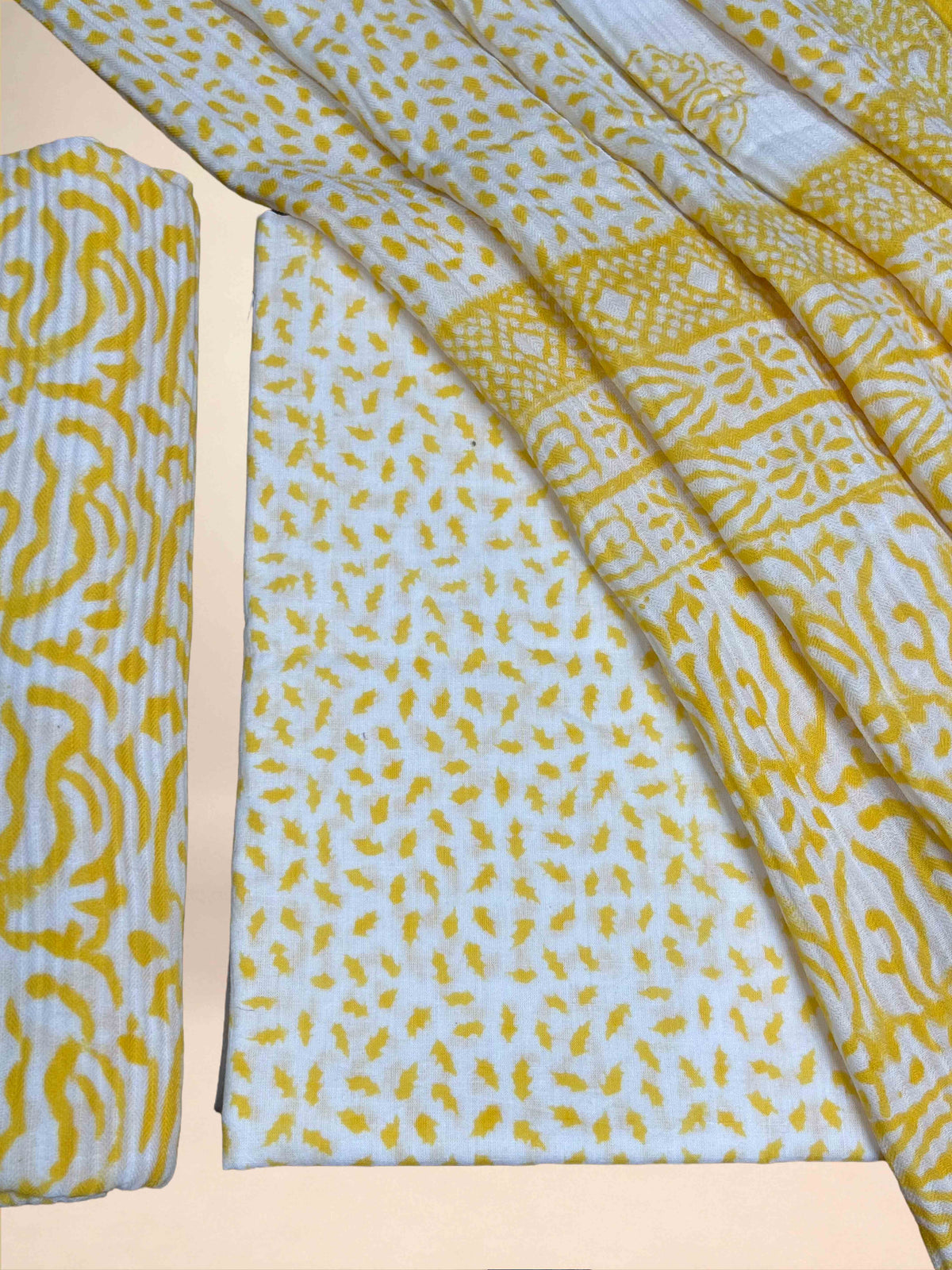 Yellow Pashmina Handblock Printed Cotton Suit Set