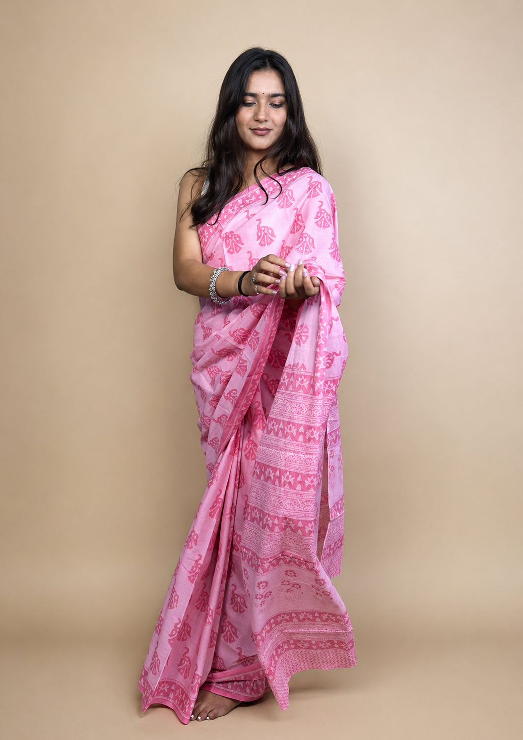 Pastel Poetry Handblock Printed Cotton Saree
