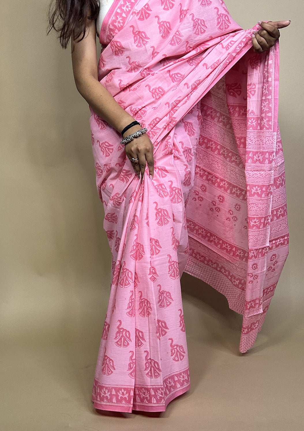 Pastel Poetry Handblock Printed Cotton Saree
