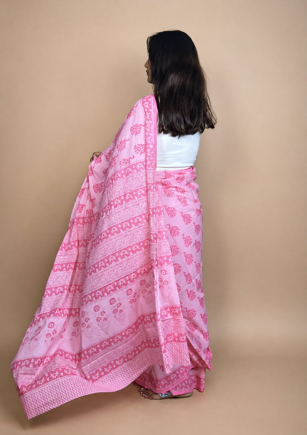 Pastel Poetry Handblock Printed Cotton Saree
