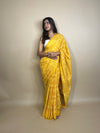 Pastel Poetry Yellow Handblock Printed Cotton Saree for Women with Traditional Floral Design
