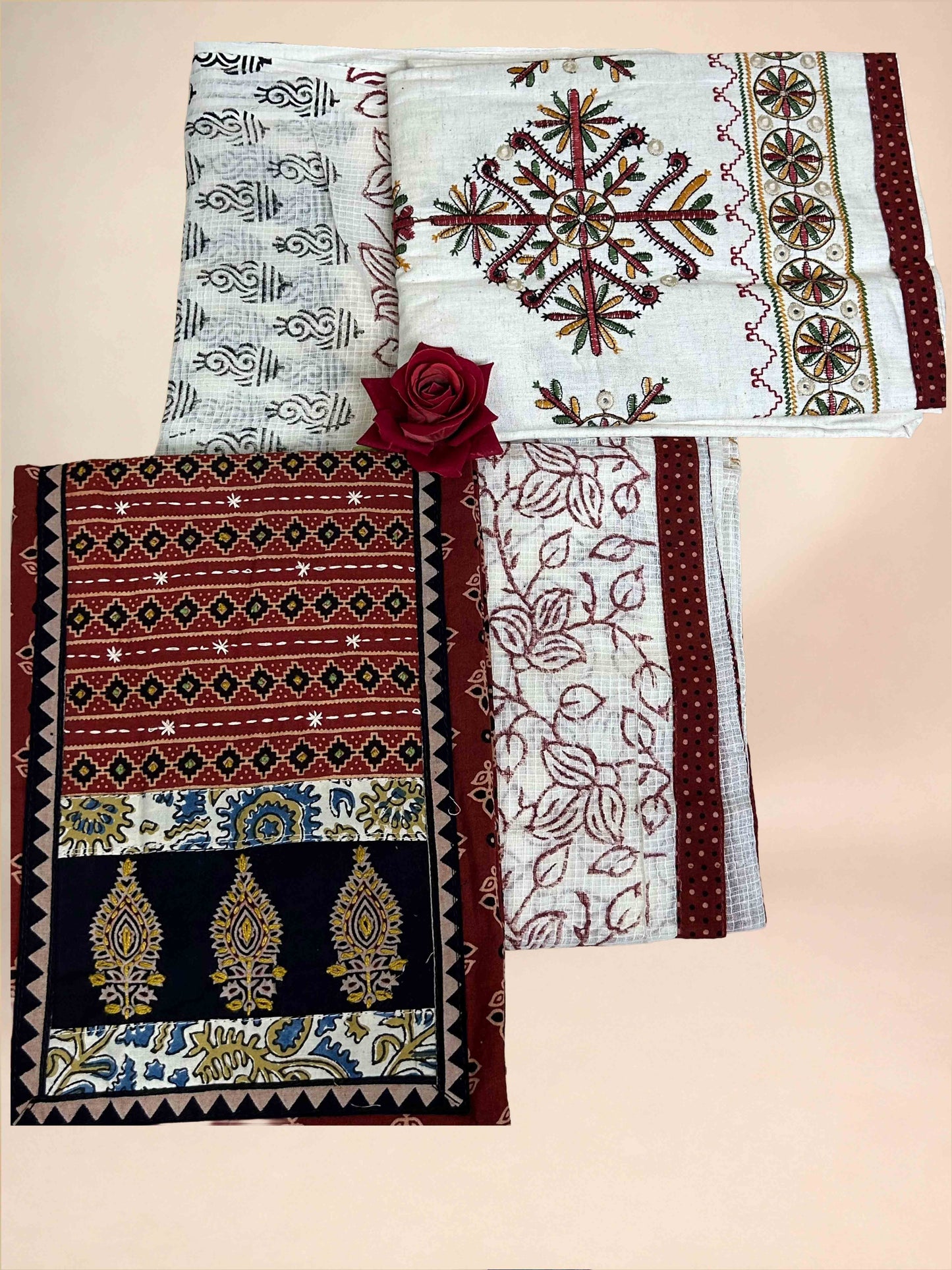 Maroon Patchwork Three-Piece Suits