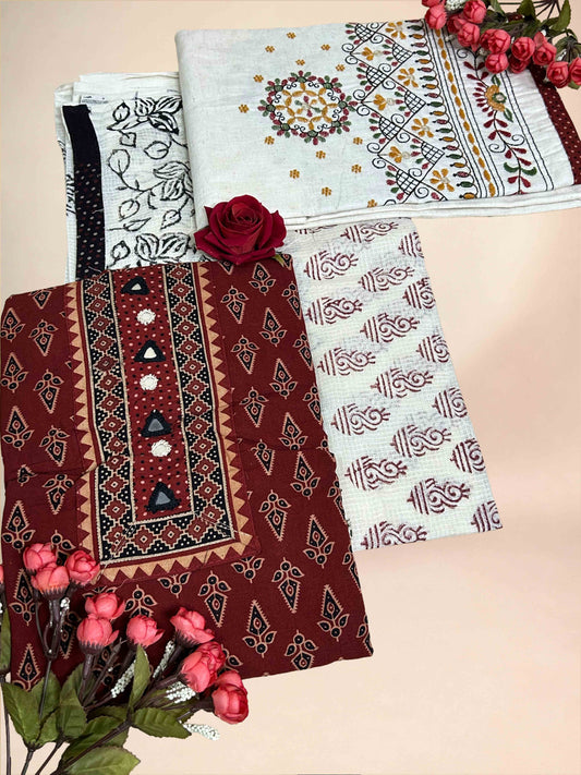 Maroon Patchwork Three-Piece Suits