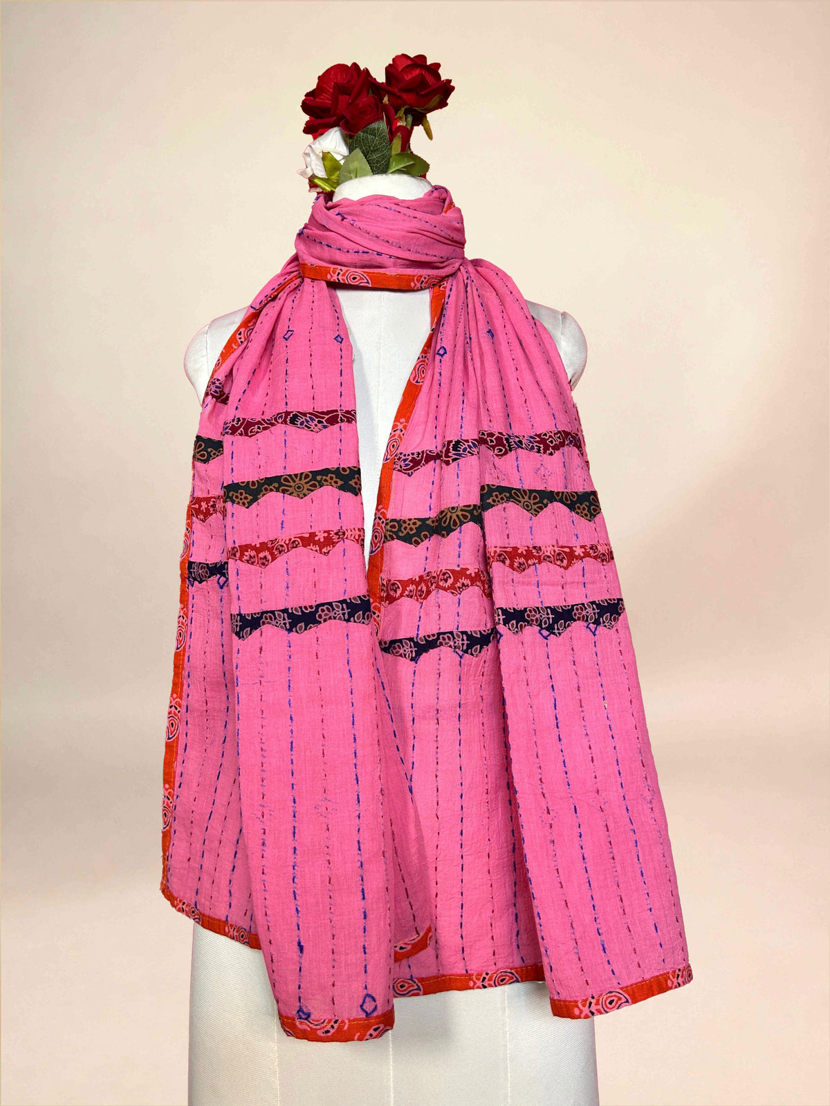 Pink Kantha Cotton Stole