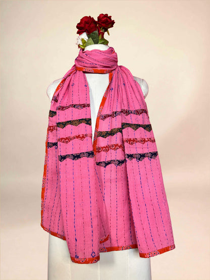 Pink Kantha Cotton Stole