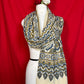 Premium Ajrakh Cotton Stole with Blue Floral and Geometric Handblock Print