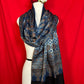 Premium Ajrakh Gaji Silk Stole with Blue Ethnic Floral and Geometric Block Print