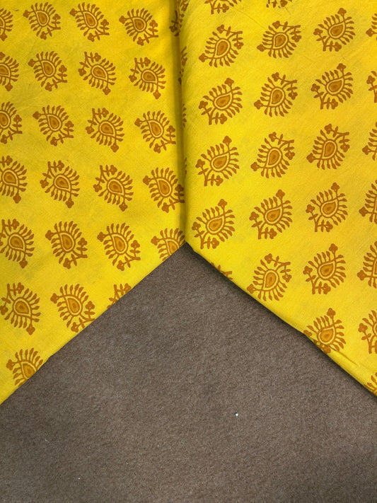 Multicolor Vibrant Handblock Printed Cotton Fabric | Butter Yellow