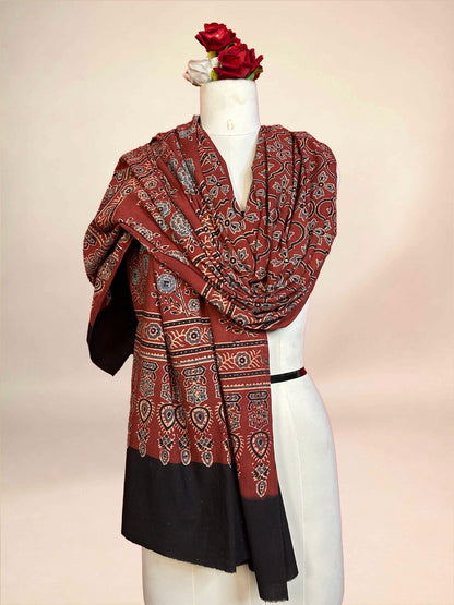 Red Ajarkh Cotton Handblock Printed Dupatta