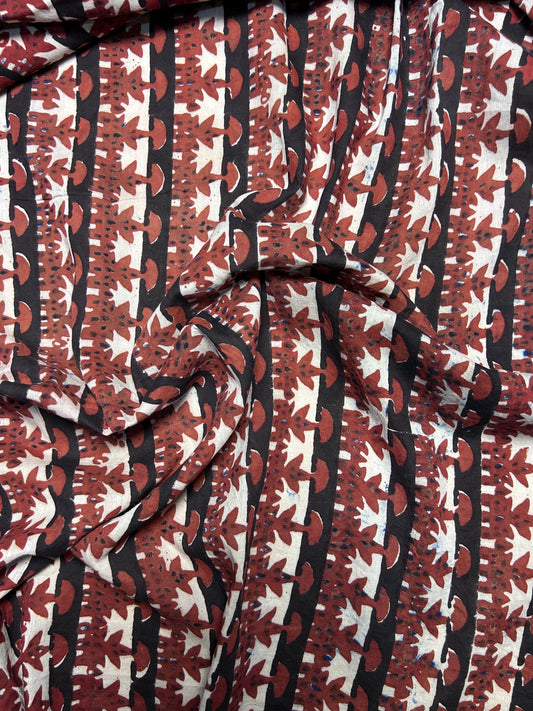 Brick Red Fakira Print Hand Block Printed Fabric