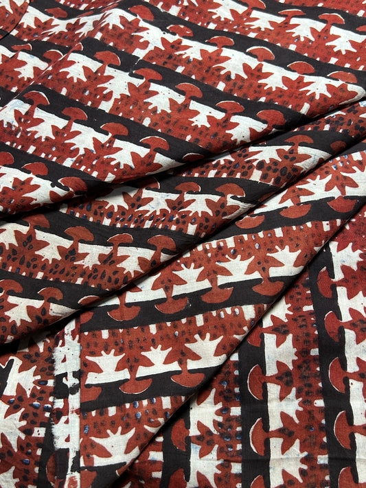 Brick Red Fakira Print Hand Block Printed Fabric