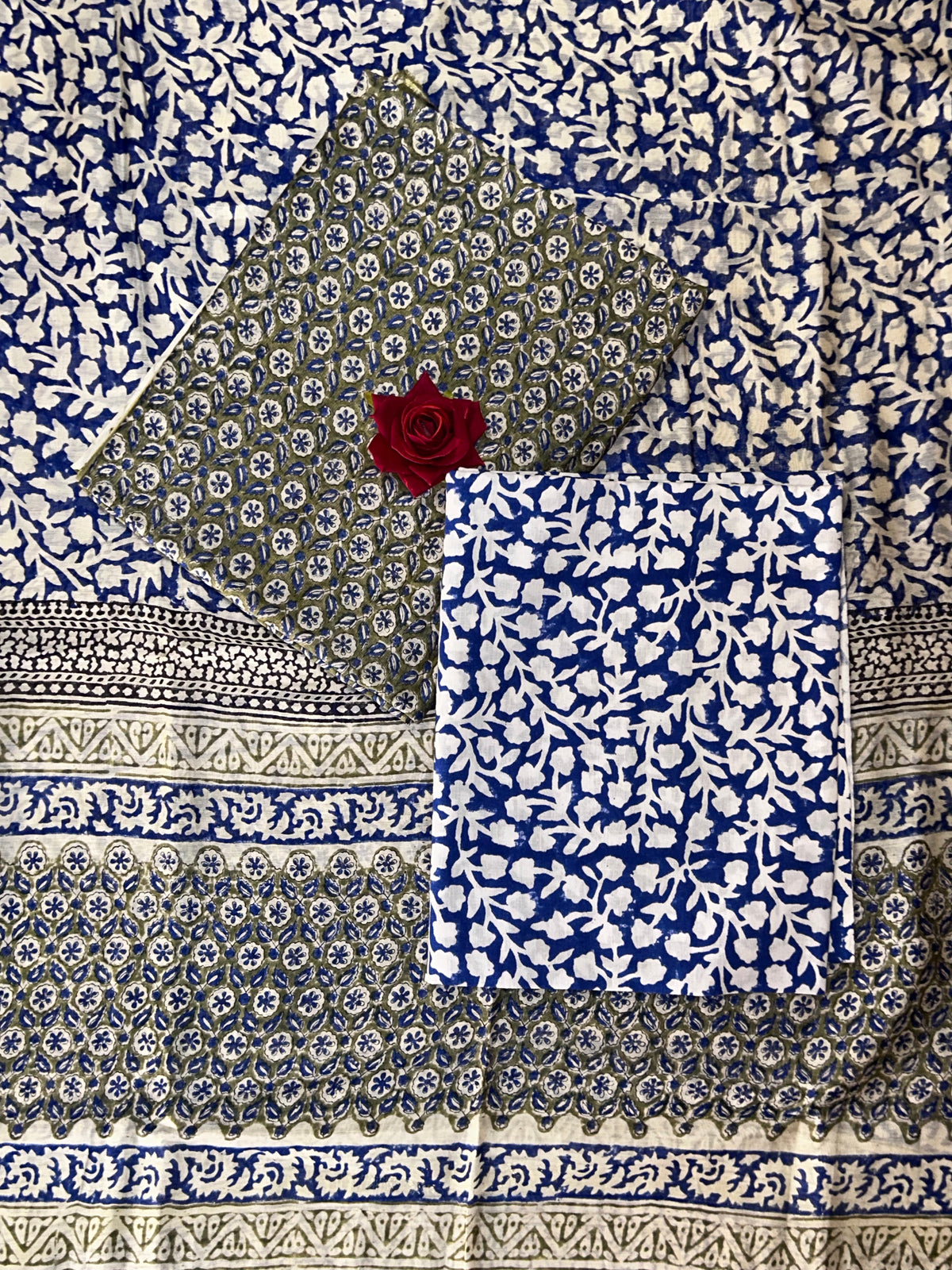Royal Blue Chanderi Handblock Printed Suit Set