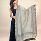 Multicolor Saudagiri Chanderi Handblock Printed Dupatta | Light Sage Grey