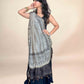 Multicolor Saudagiri Chanderi Handblock Printed Dupatta | Grey