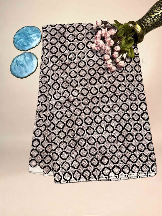 Black Saudagiri Mul Hand Block Printed Fabric
